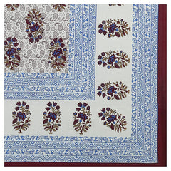 Pure 100% Cotton Double Bed Sheet With 2 Pillow Covers - 90 X 100 Inches, Blue & Maroon | Beautifully Handcrafted Traditional Bedsheets - Skin Friendly Fabric