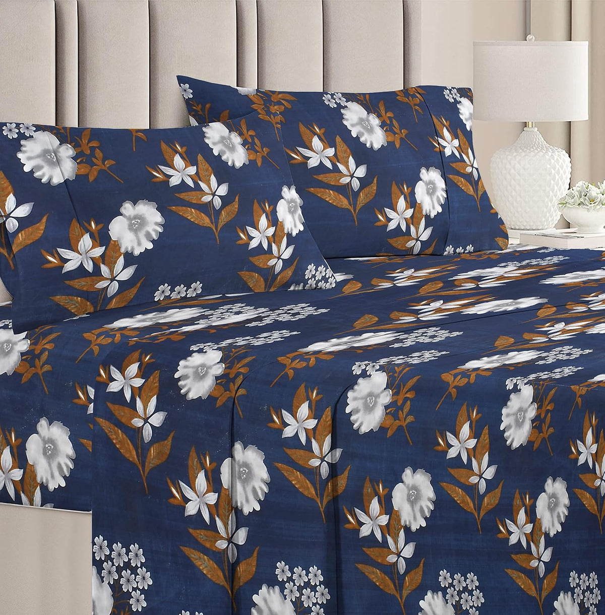 100% Pure Microfiber Double Bedsheet King Size For With 2 Pillow Covers - 88 X 90 Inches, Blue | Traditional Handcrafted Design-Ideal For All Seasons Bedsheet