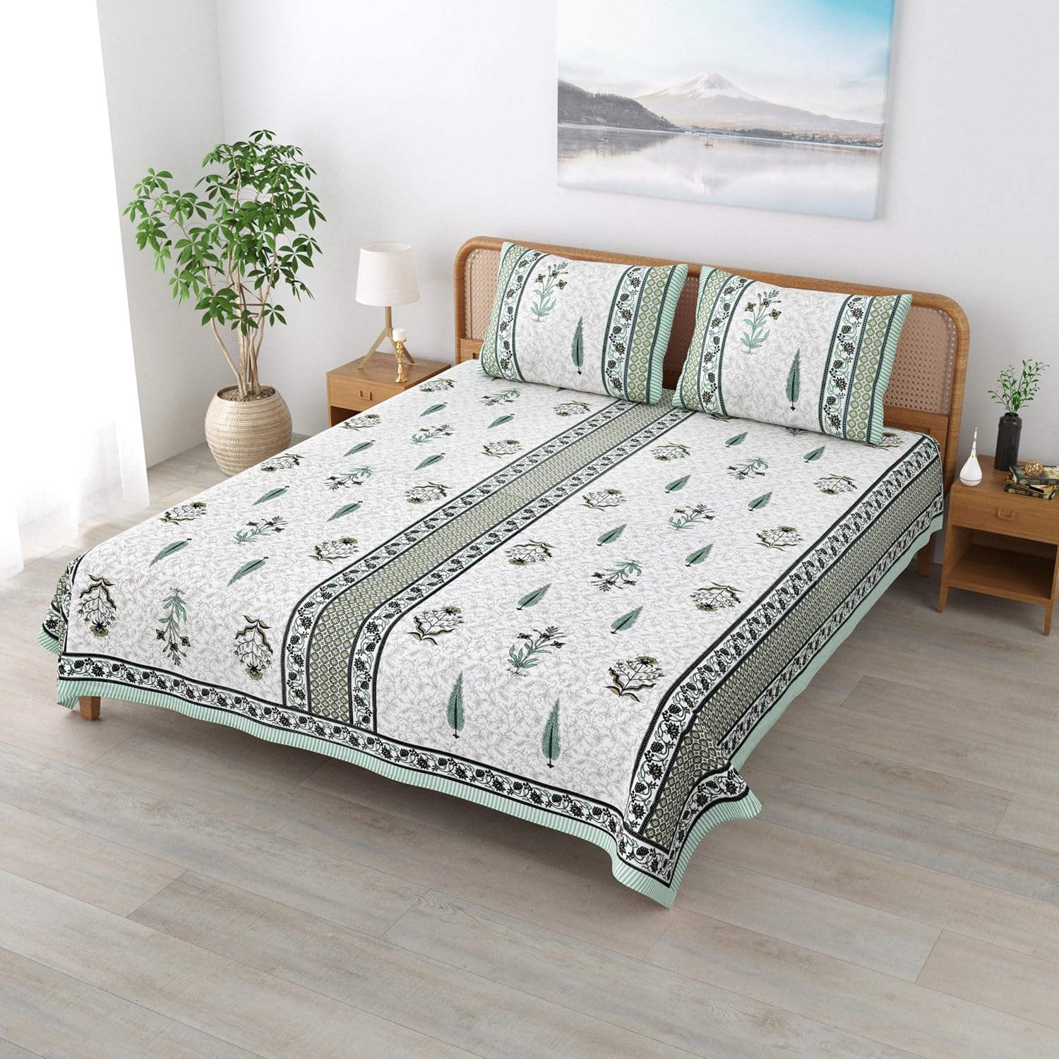 Sanskriti Bedsheet For Double Bed King Size With 2 Pillow Cover - 90 X 108 Inches, Grey & White | Soft, Durable & Stylish | Breathable & Skin-Friendly