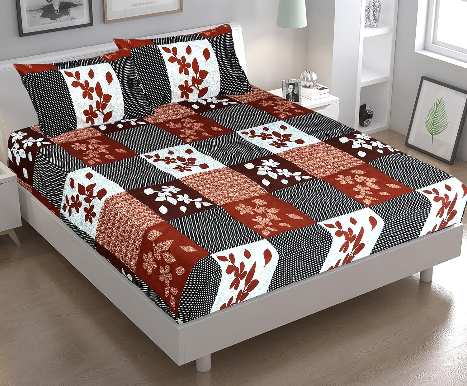 Printed Double Bedsheets King Size With 14 Matching Pillow Covers - 90 X 90 Inches, Multicolor | 140 Thread Count - Ideal For House, Bedroom, Hotel, Guest House | Pack Of 7