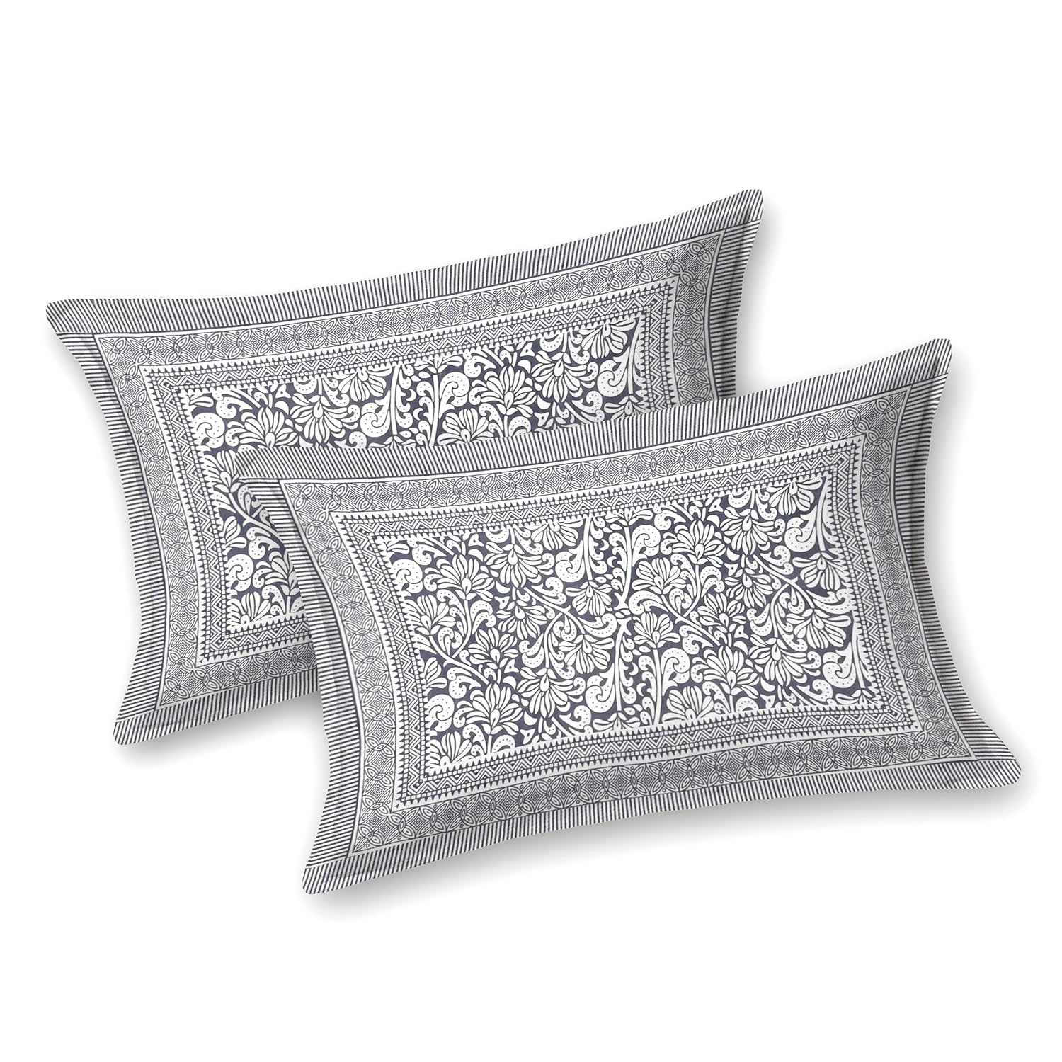 Pure Cotton King Size Bedsheet 2 Matching Pillow Covers | 100x108 Inches, White & Blue | Traditional Jaipuri Printed Bedsheet | Ideal Wedding Gift, Housewarming, Special Occasion Surprise