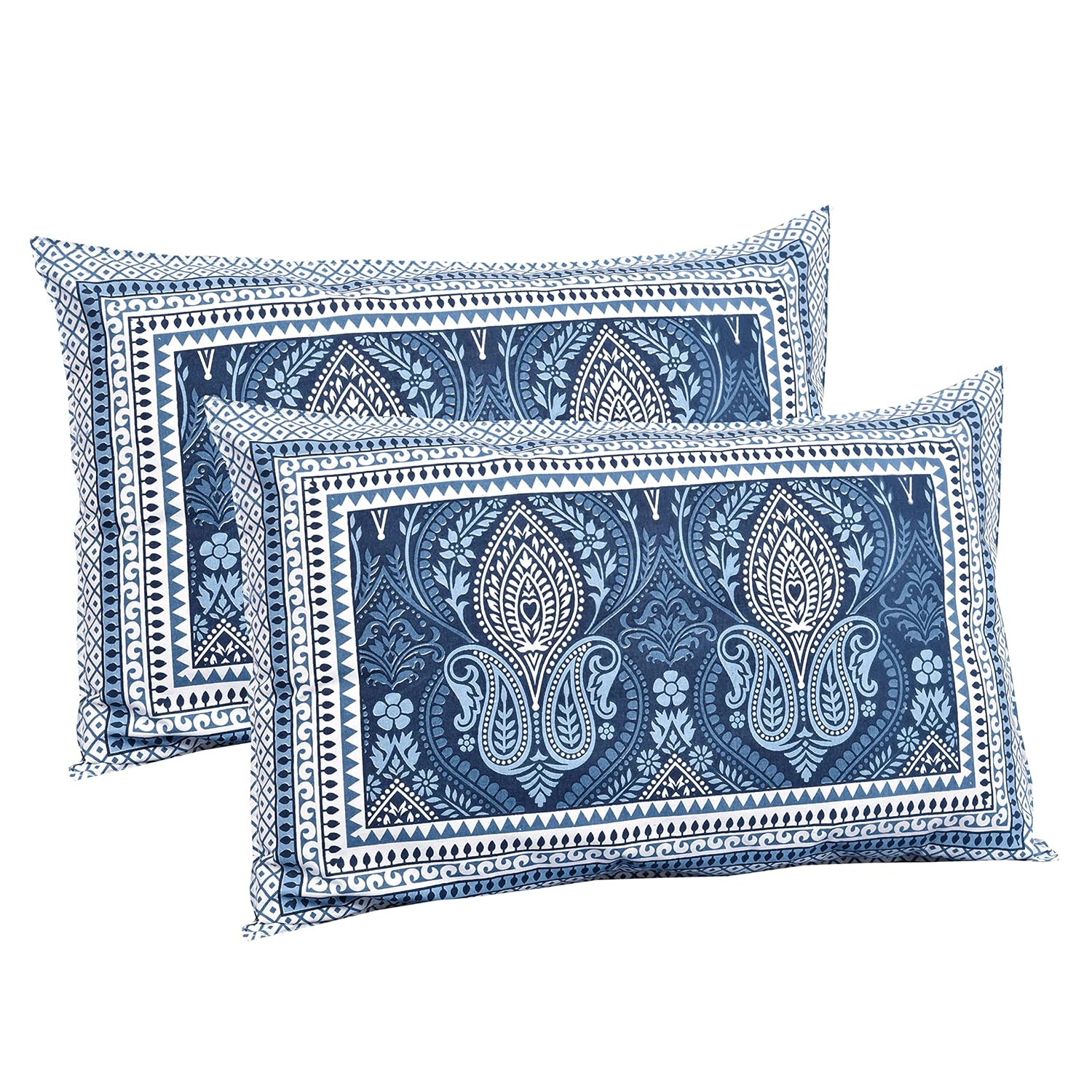 Jaipuri Cotton Double Bedsheet For Queen Size With 2 Pillow Cover (90 X 108 Inches) Dark Blue | Premium Cotton Material - Ideal For House, Hotel, Guest House