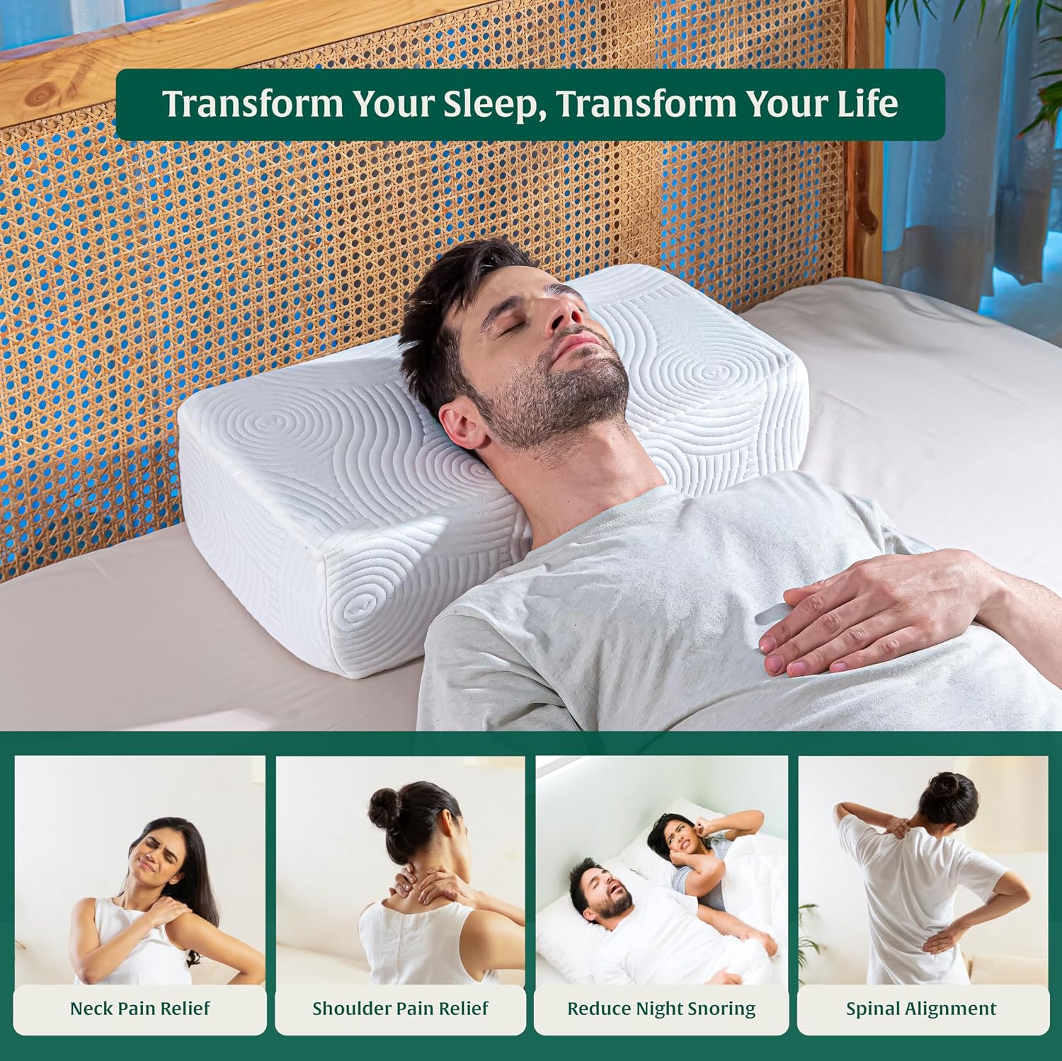 High Resilience Foam Pillow, Orthopedic Lap Pillow, Travel & Portable Pillow, Size - 24 L X 12 W X 6 H Inch | Side Sleeper Bed Pillow, Rectangle Shape | Neck Pain Relief, Adjustable Pillow