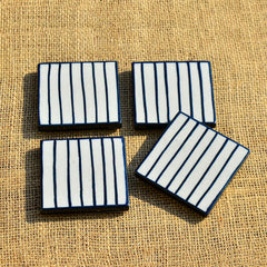 Studio Pottery Ceramic Tea & Coffee Square Coasters Set Of 4 - White & Black | Dining Table Coasters - Bar Accessories