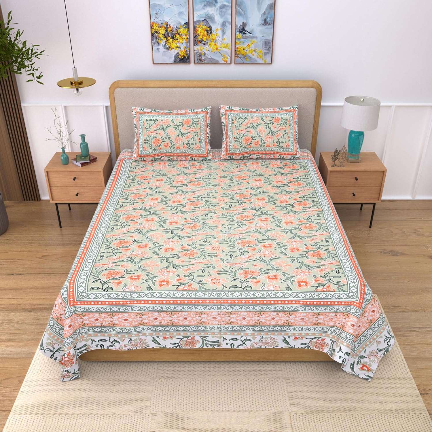 Traditional Rajasthani Design Bedsheet With 2 Pillow Covers - 90 X 108 Inches, Multicolor | Color Fade Resistant & Shrinkage Resistant For All-Season Use