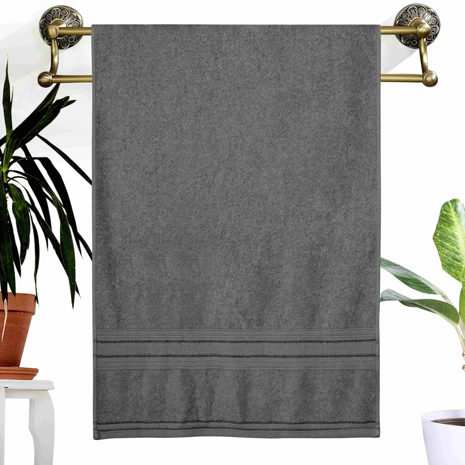 Dreamscape 100% Cotton Bath Towel 1100 Gsm - Set Of 2 (Light Grey & Dark Pink)