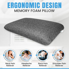 Memory Foam Pillow For Sleeping, Orthopedic Pillow, Grey - 14 X 22 Inches | Pillow For Neck Pain & Shoulder Pain Relief | For Back, Side & Stomach Sleepers, Washable Cover - Pack Of 2