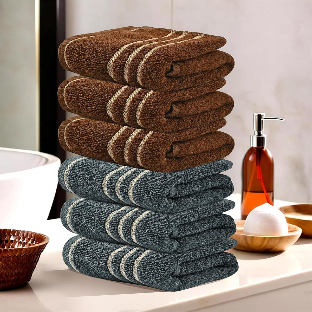 Kuber Industries Soft Cotton Face Towels 1200 Gsm | For Men & Women Easily Washable Pocket Towels & Workout Gym - Dark Grey & Brown (Pack Of 6)