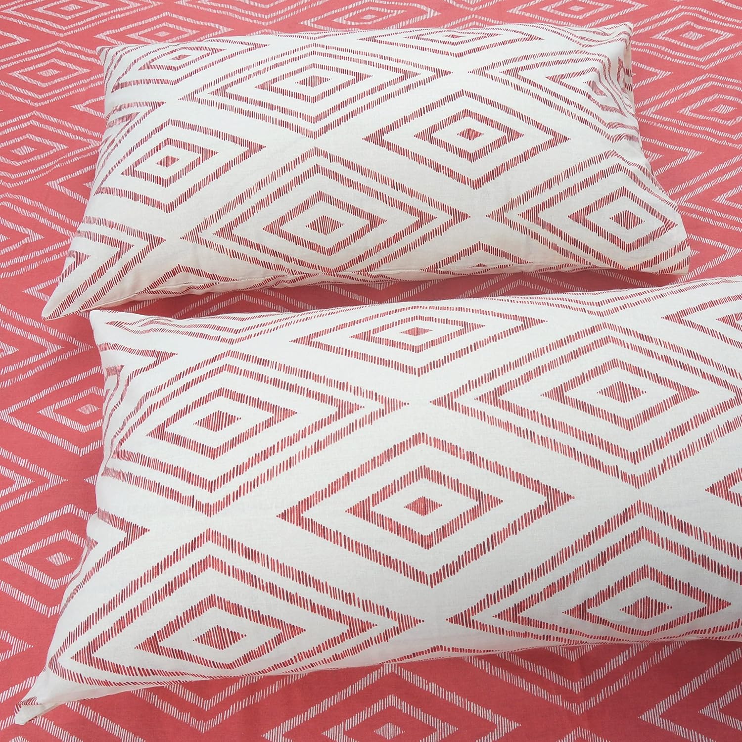 Perfect Cotton Double Bedsheet With 2 Pillow Cover - 88 X 96 Inches, Dark Peach & White | Soft & Durable For Everyday Use & Bedroom - All Season Comfort