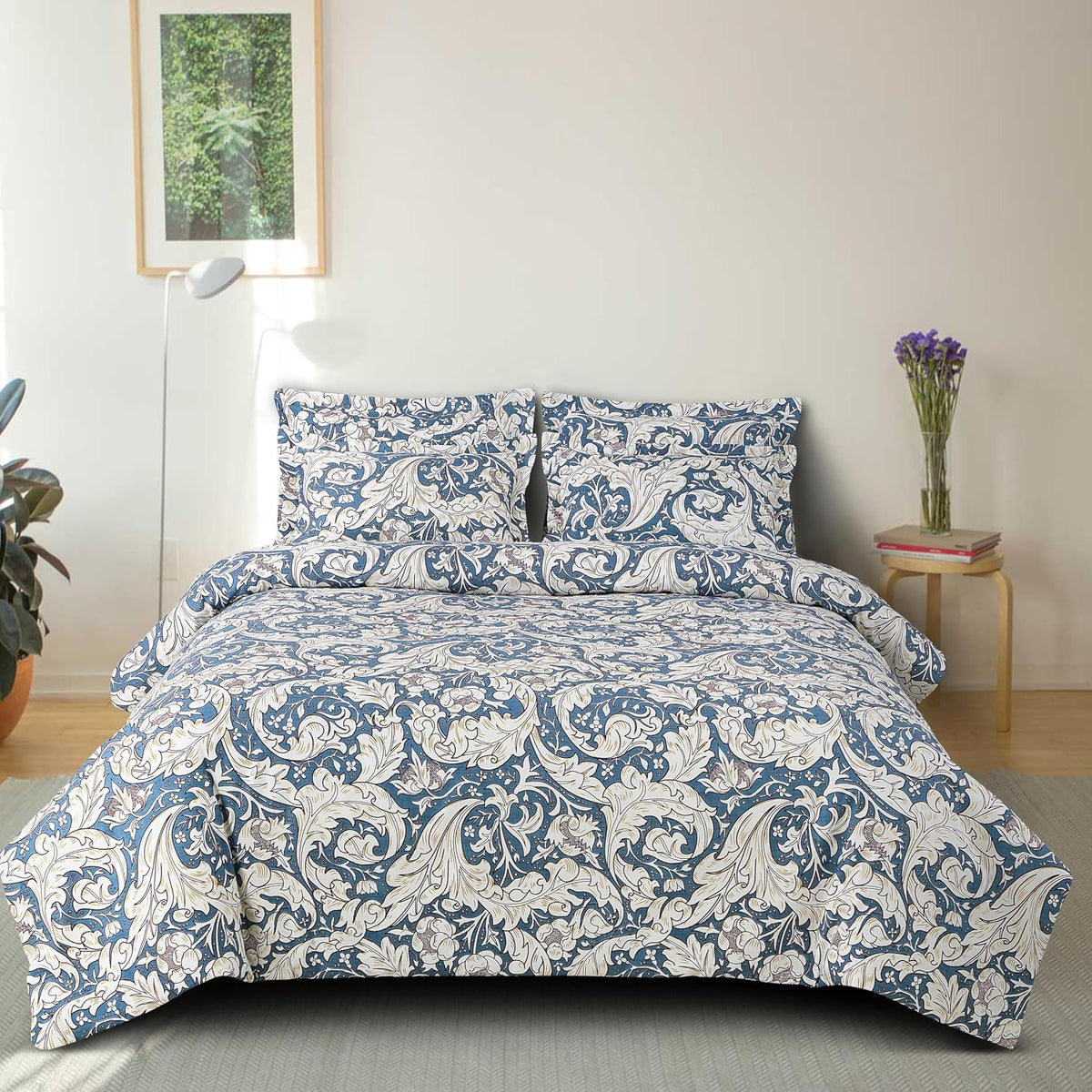 Cotton Elastic Fitted Printed Queen Size Double Bed Bedsheet With 2 Pillow Cover | 60 X 78 Inches, Blue - Soft Touch, Wrinkle Resistant, Skin Friendly