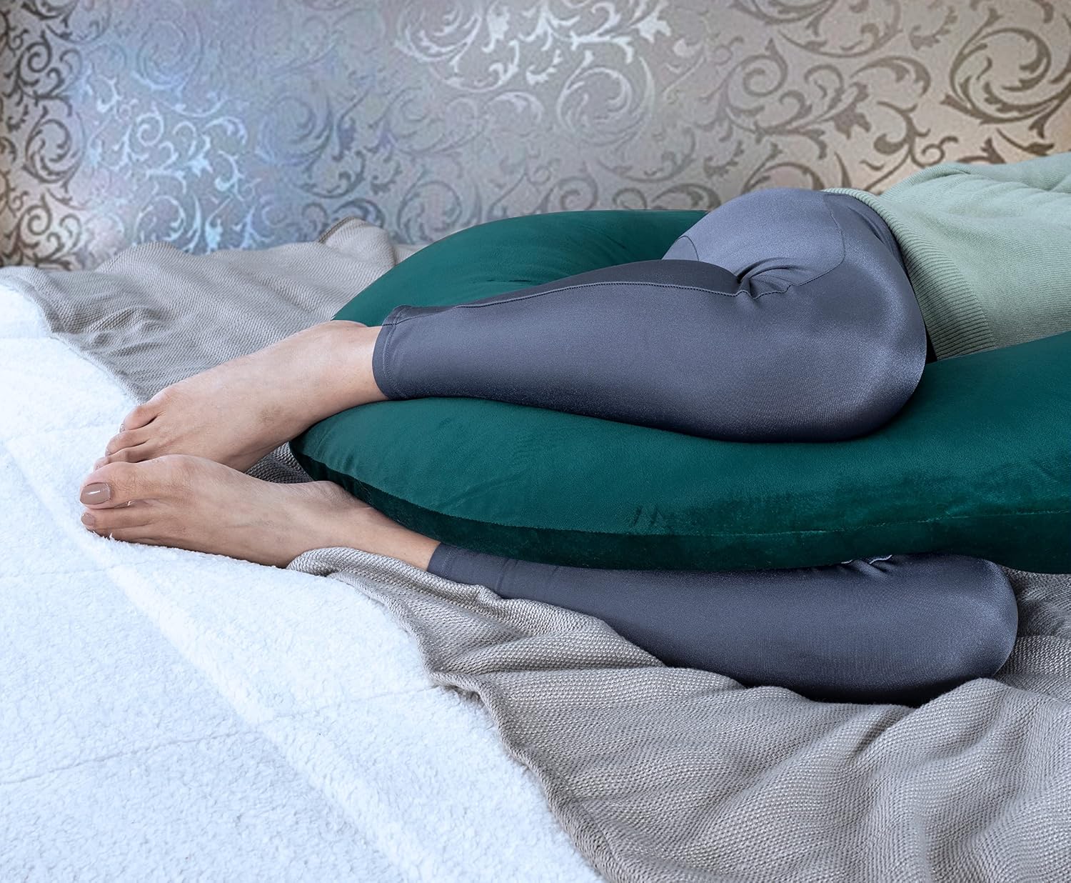 Pregnancy Pillow, C Shaped Pillow, Maternity Pillow For Sleeping - Peacock Green | Pillow For Pregnant Mothers, Pillow For Pregnant Women | Velvet Cover, Full Body Support For Better Sleep