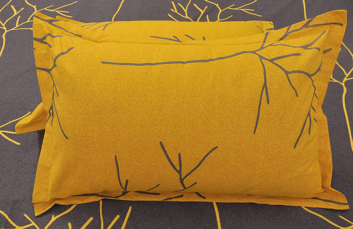 1 King Size Bedsheet With 2 Pillow Covers - 108 X 110 Inches, Grey & Yellow | Skin Friendly Fabric With Vibrant Colors | Beautiful Bedsheets