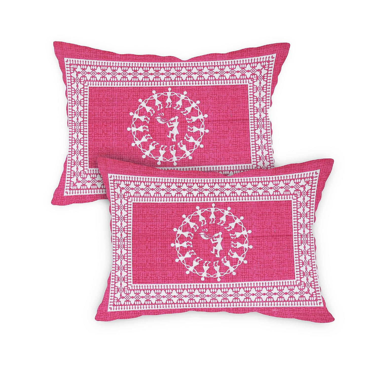Printed Double Bedsheets For King Size With Tow Matching Pillow Covers - 90 X 100 Inches, Pink & White | Comfort Jaipuri Collection Bedsheet - Suitable For All Seasons