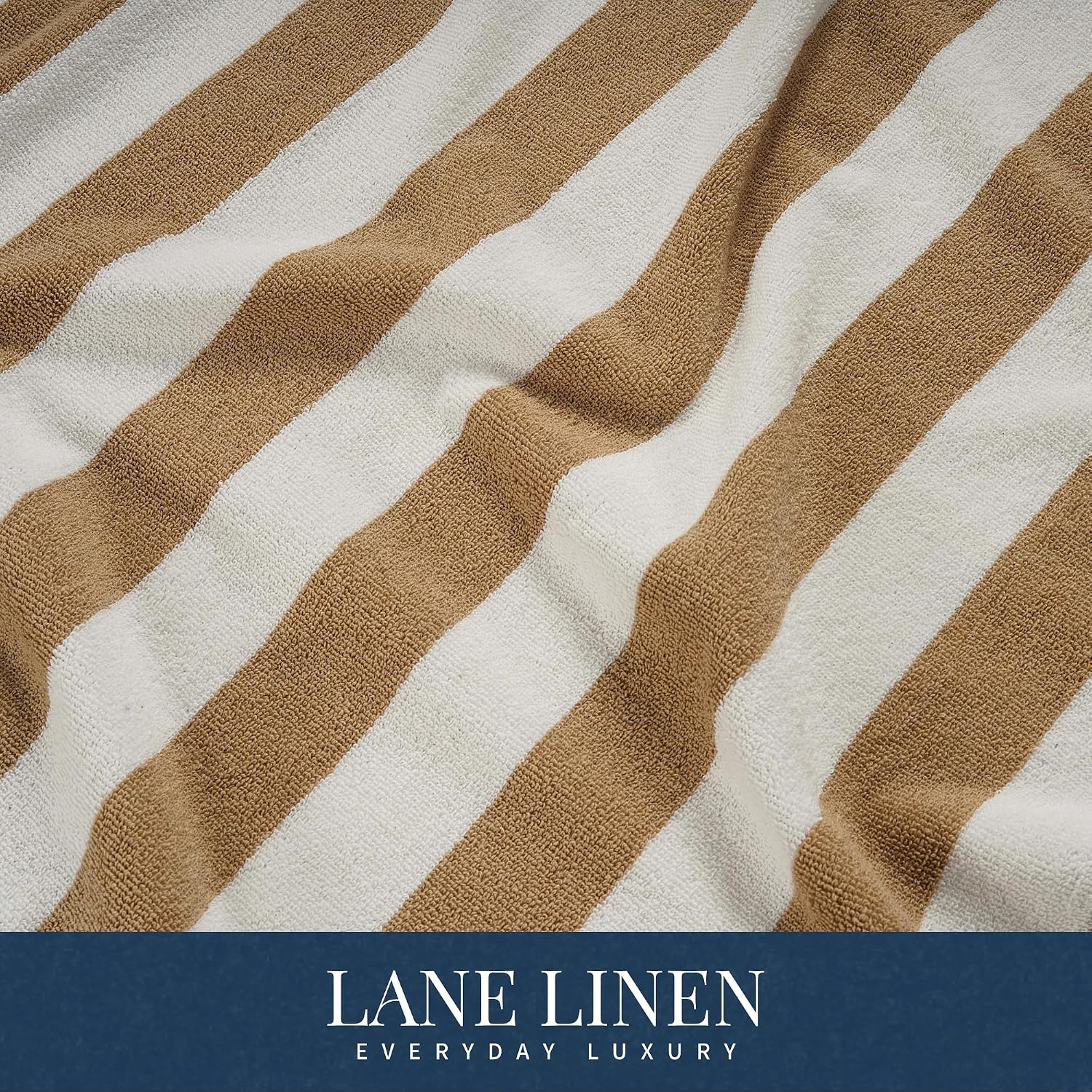 Lane Linen 100% Cotton Large Bath Towels 1000 Gsm | Cabana Stripe Bathroom Towels | Highly Absorbent, Soft & Quick Dry Towels - Beige (Pack Of 2)