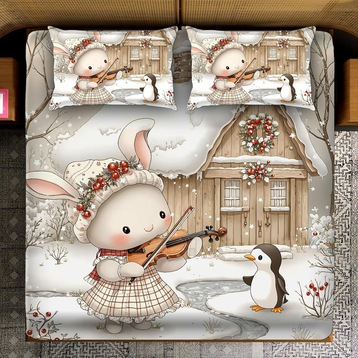 Printed Flat Double Bedsheet With 2 Pillow Cover | 110 X 110 Inches, Beige | Heavy Digital Glace Cotton Super King Size Bedsheet