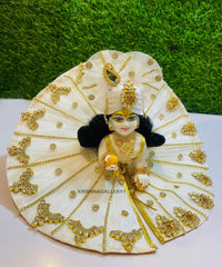 Laddu Gopal Kanha Ji Statue, Bal Gopal Ji Murti, Marble, White, Idol - Size No.6, Full Ready Shringar, Heavy Fancy Dress Combo Set - For Gifted Piece Home, Temple, Pooja, Office & Etc