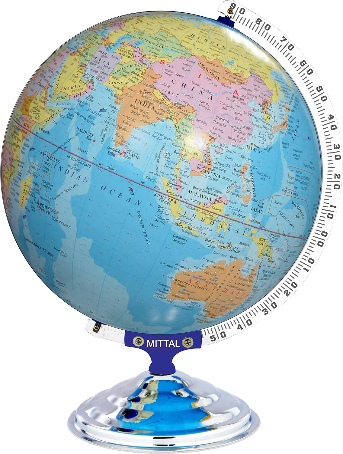 Globe For Kids & Students 16 Inch Height & 12 Inch Diameter Educational World Political Globe In English Language With 75 Mm Magnifying Glass (Blue) Pack Of 1