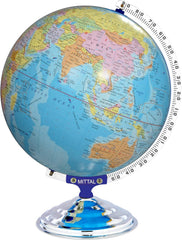 Globe For Kids & Students 16 Inch Height & 12 Inch Diameter Educational World Political Globe In English Language With 75 Mm Magnifying Glass (Blue) Pack Of 1