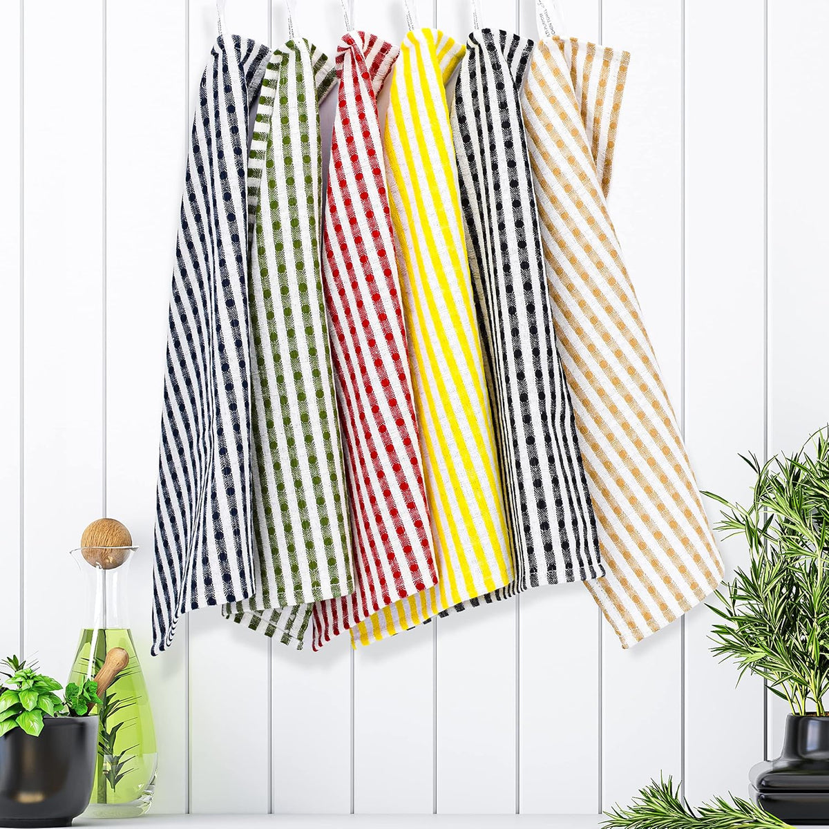 Sami Studios Kitchen Cotton Towels 300 Gsm | Highly & Absorbent For Kitchen Cleaning & Quick Drying Elegant Waffle Checks X-Large Towel (Set Of 6) -Multicolor