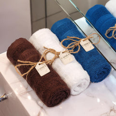 Caimla Luxury 100% Bamboo Face Towel 550 Gsm | Ultra-Soft, Highly Absorbent & Eco-Friendly Towels - Perfect For Sensitive Skin - Pack Of 3 (Brown, White & Blue)