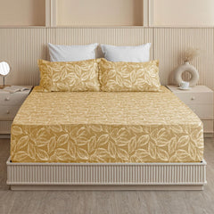 All Around Elastic Fitted Bedsheet For King Size With 2 Pillow Covers - 72 X 72 Inches, Golden | Soft & Breathable, For Bedroom & Gifting