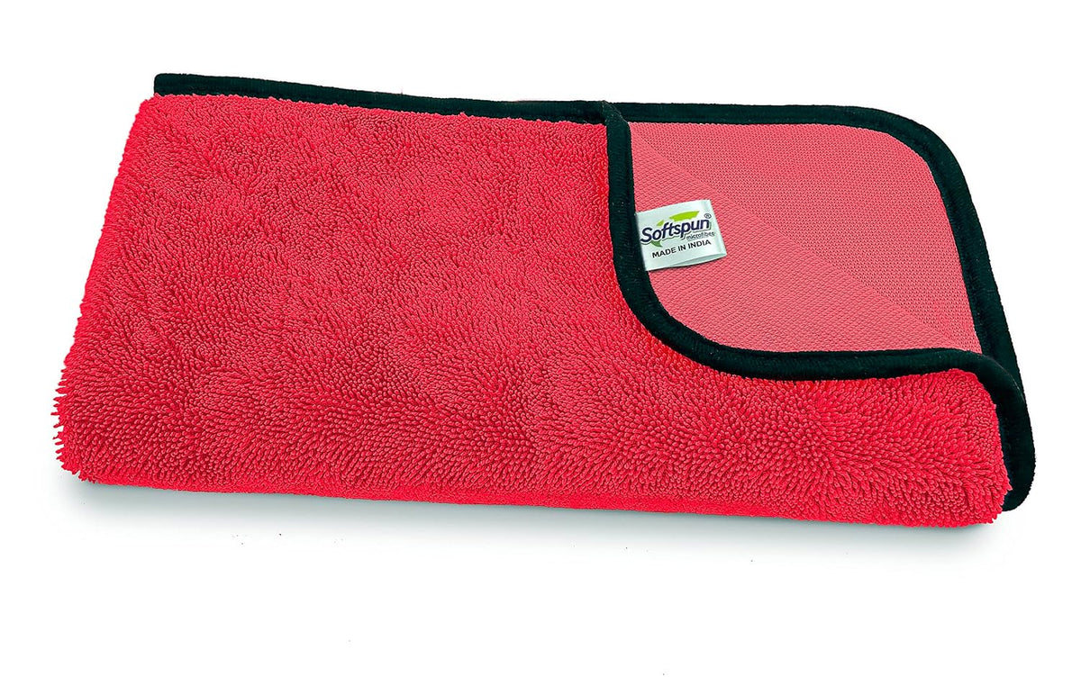 Softspun Microfiber Cloth Towel 400 Gsm | Extra Thick Microfiber Cleaning Cloths Perfect For Bike, Auto, Cars Both Interior & Exterior (Red)- Pack Of 1