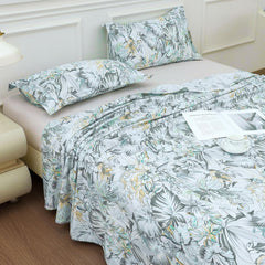 Bedsheet For Double Bed Cotton With 2 Pillow Covers, Grey & Blue - Queen Size 88 X 100 Inches | 190 Thread Count - Ideal For Festive Occasions
