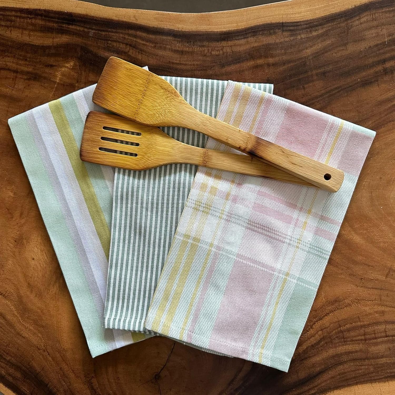 Oak & Lily 100% Cotton Kitchen Napkins Dish Towels 350 Gsm | Premium European Quality Washable, Large Size Kitchen Cloth For Roti, Cleaning, Drying | Geometric Patterns (Set Of 3)