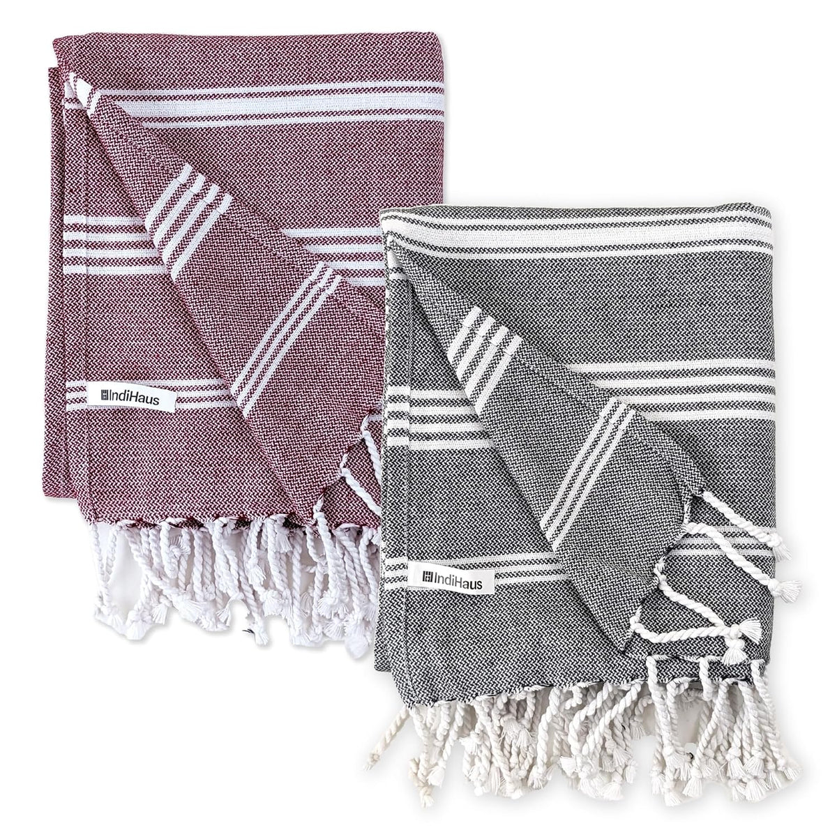 Indihaus Premium Large Cotton Bath Towels 380 Gsm | Soft, Absorbent & Comfortable Large Size Bath Towels | Set Of 2 (Slate Grey & Earthy Crimson)
