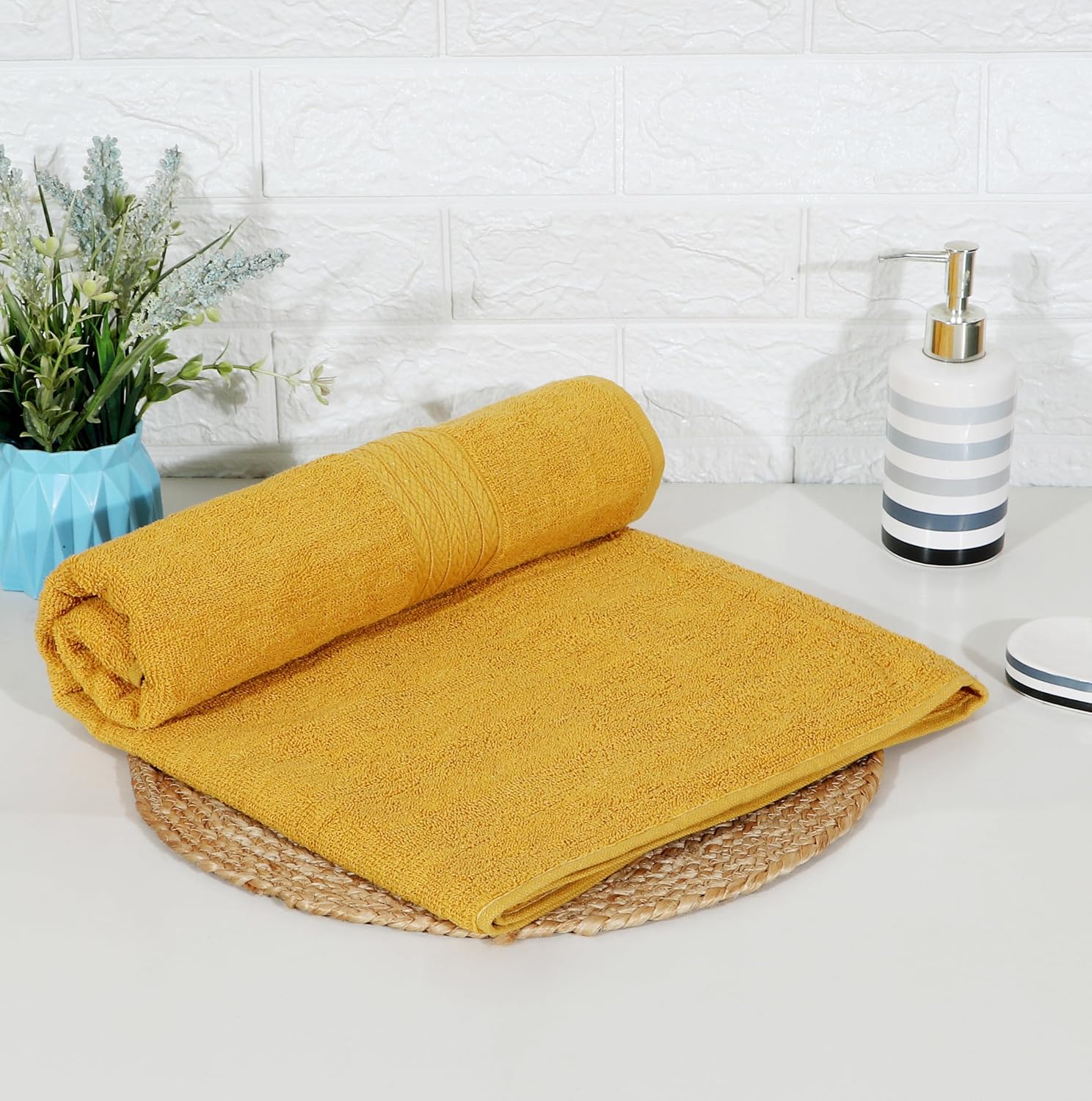 RD Trend 100% Cotton Bath Towels 1000 Gsm | Soft & Absorbent Bath Towel For Men, Women Urban Comfort (Pink & Yellow) - 2 Pcs