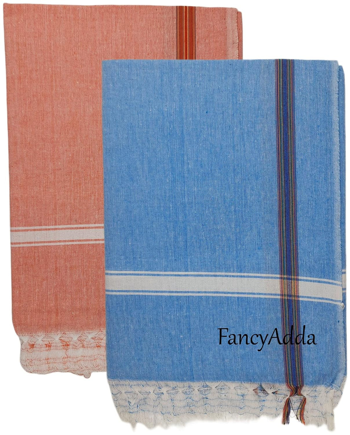 Fancyadda 100% Cotton Extra Large Bath Towel 700 Gsm (Orange & Sky Blue) - 2 Pieces