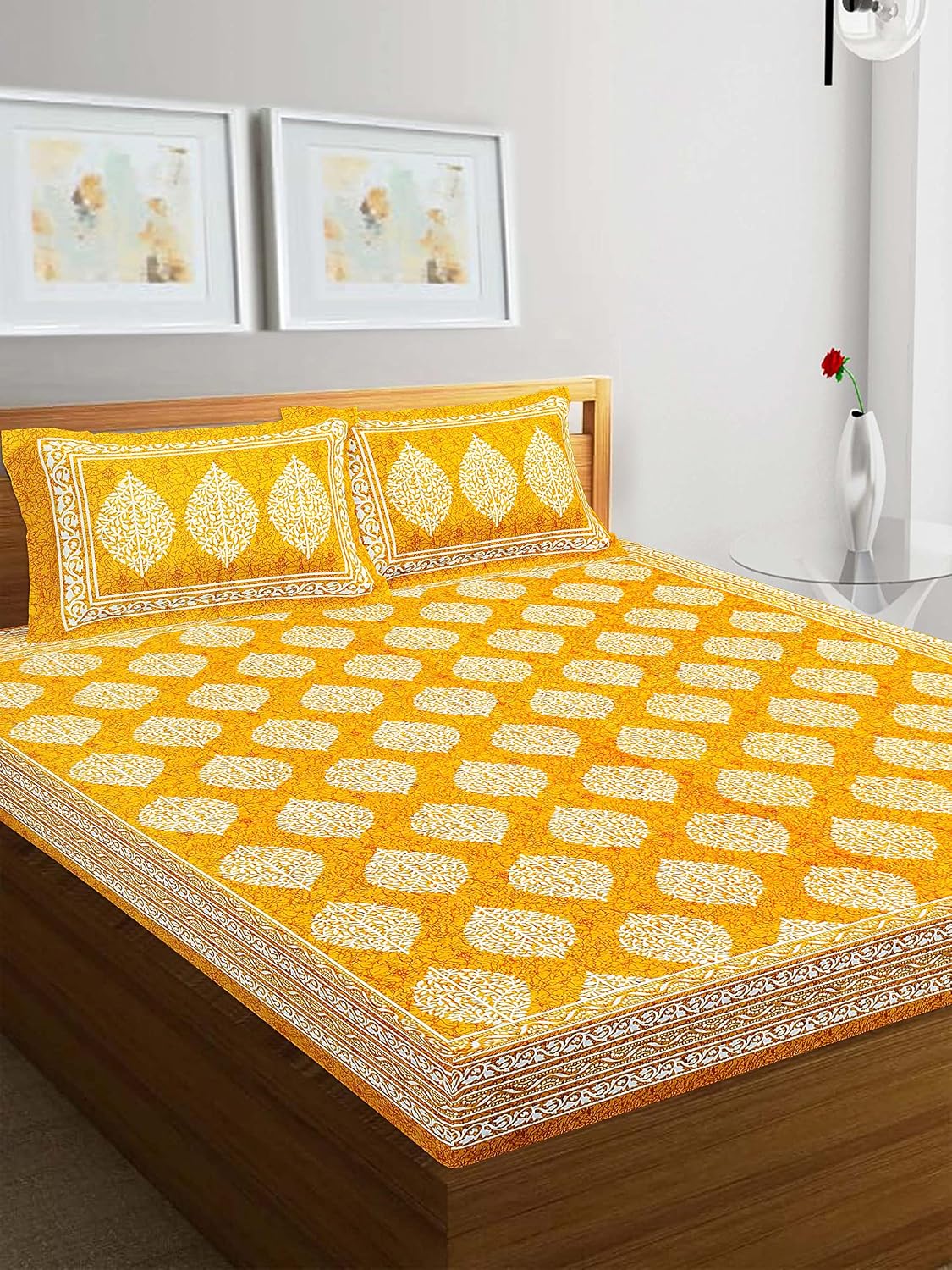 Cotton Double Bedsheet For King Size With Two Matching Pillow Covers - 90 X 94 Inches, Orange | Super Soft Breathable & Wrinkle Free