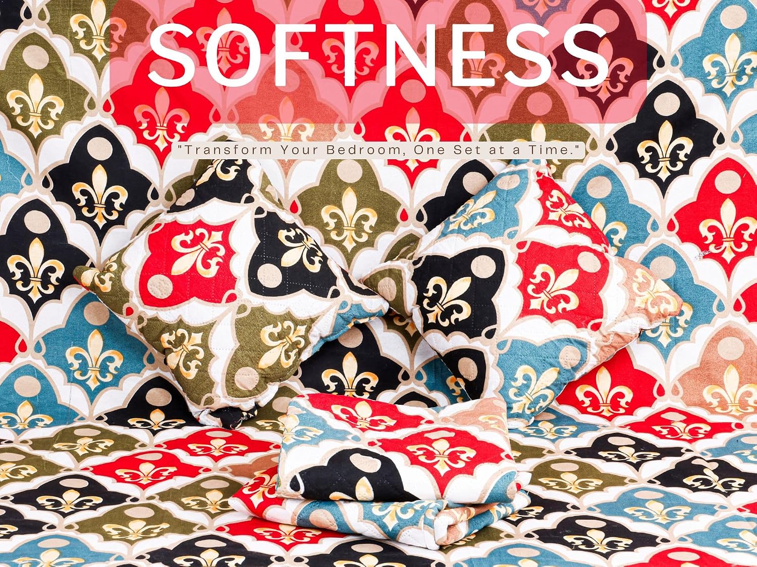 Bedding Set With 1 Pc Bedsheet, 2 Pc Cushion With Zip, 2 Pc Pillow Covers | 90 X 100 Inches, Multicolor | Traditional Jaipuri Prints - Soft, Breathable & Lightweight For All-Season Comfort