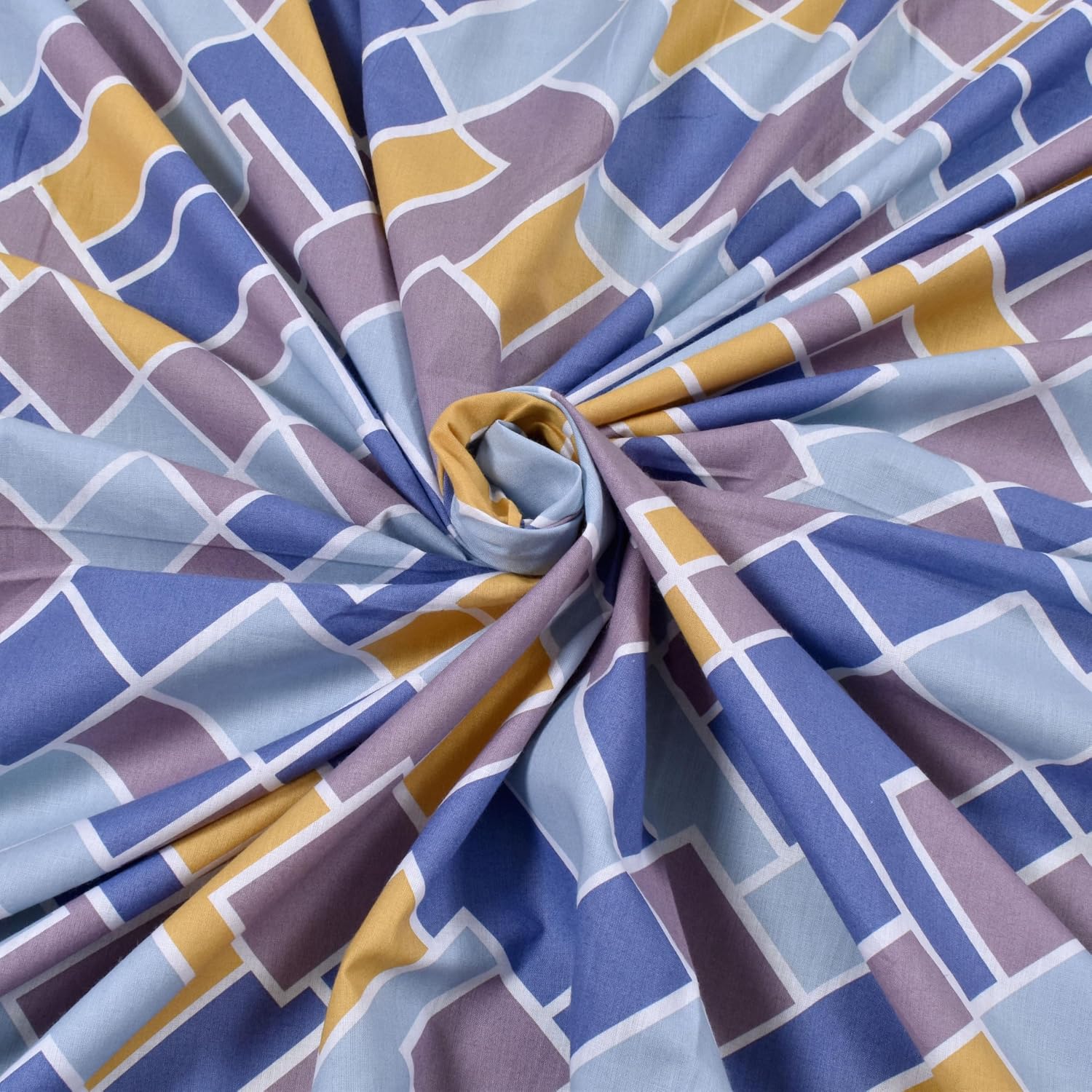 Cotton 144 TC Bedsheets For Double Bed With 2 Pillow Covers | Long Lasting & Soft To Touch - Soft & Comfortable | Queen Size - 88 X 96 Inches, Blue & Yellow