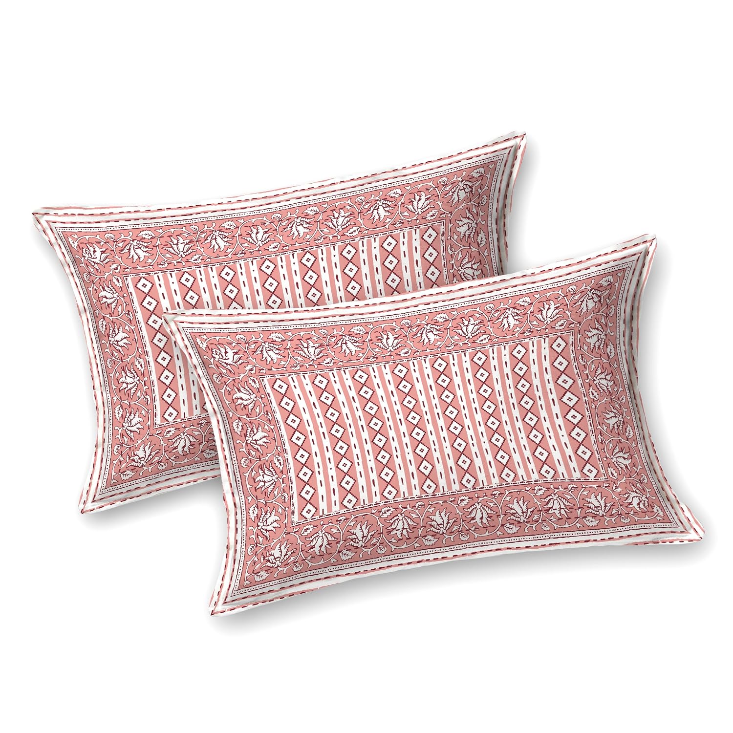 Hand Block Printed Cotton King Size Bedsheet With 2 Pillow Covers, 106 X 106 Inches, Pink | Good For Villas, Guest Houses, & Daily Home Use