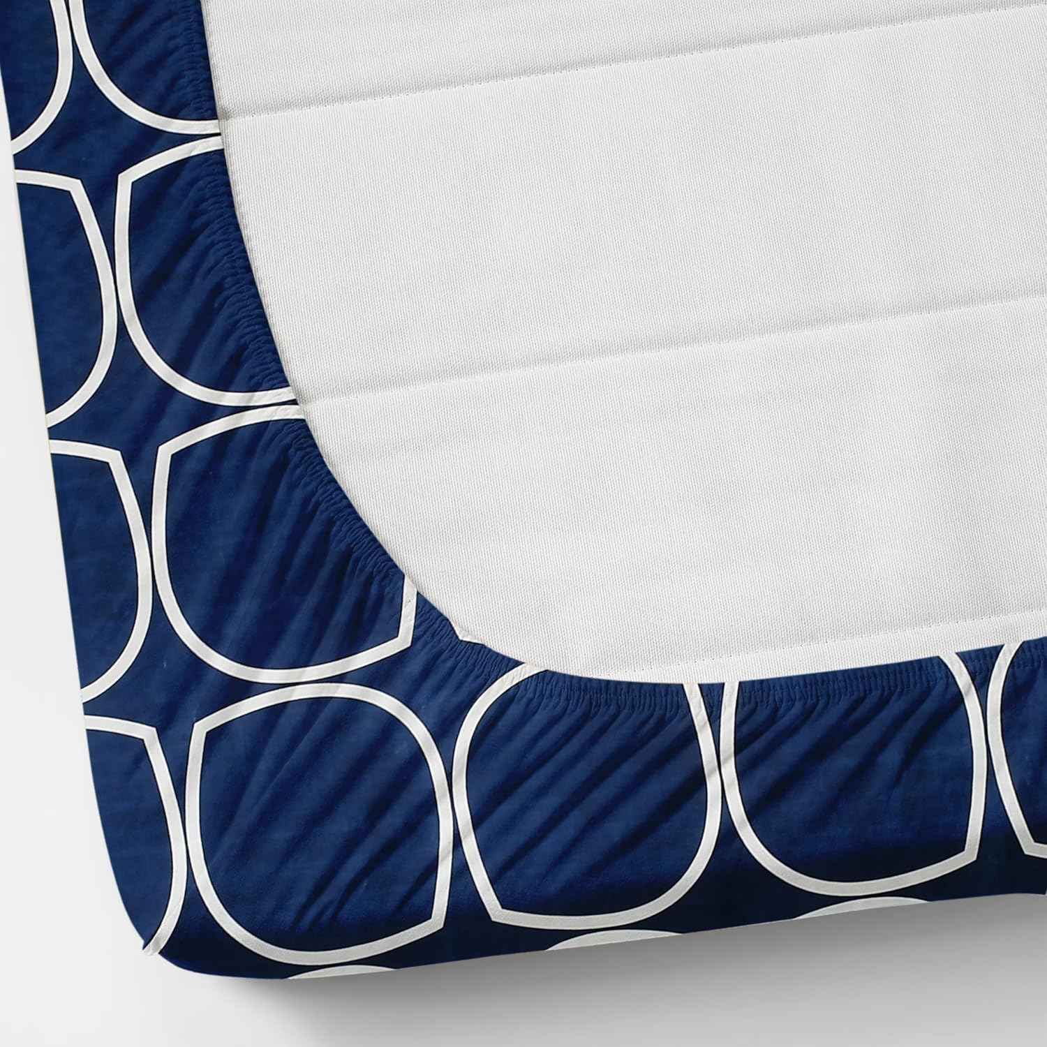 Premium Cotton Elastic Fitted 1 Single Bedsheets With 1 Large Pillow Covers | Size 36 X 78 Inches, Dark Blue - Wrinkle Free & Soft Touch Summer Bedsheet