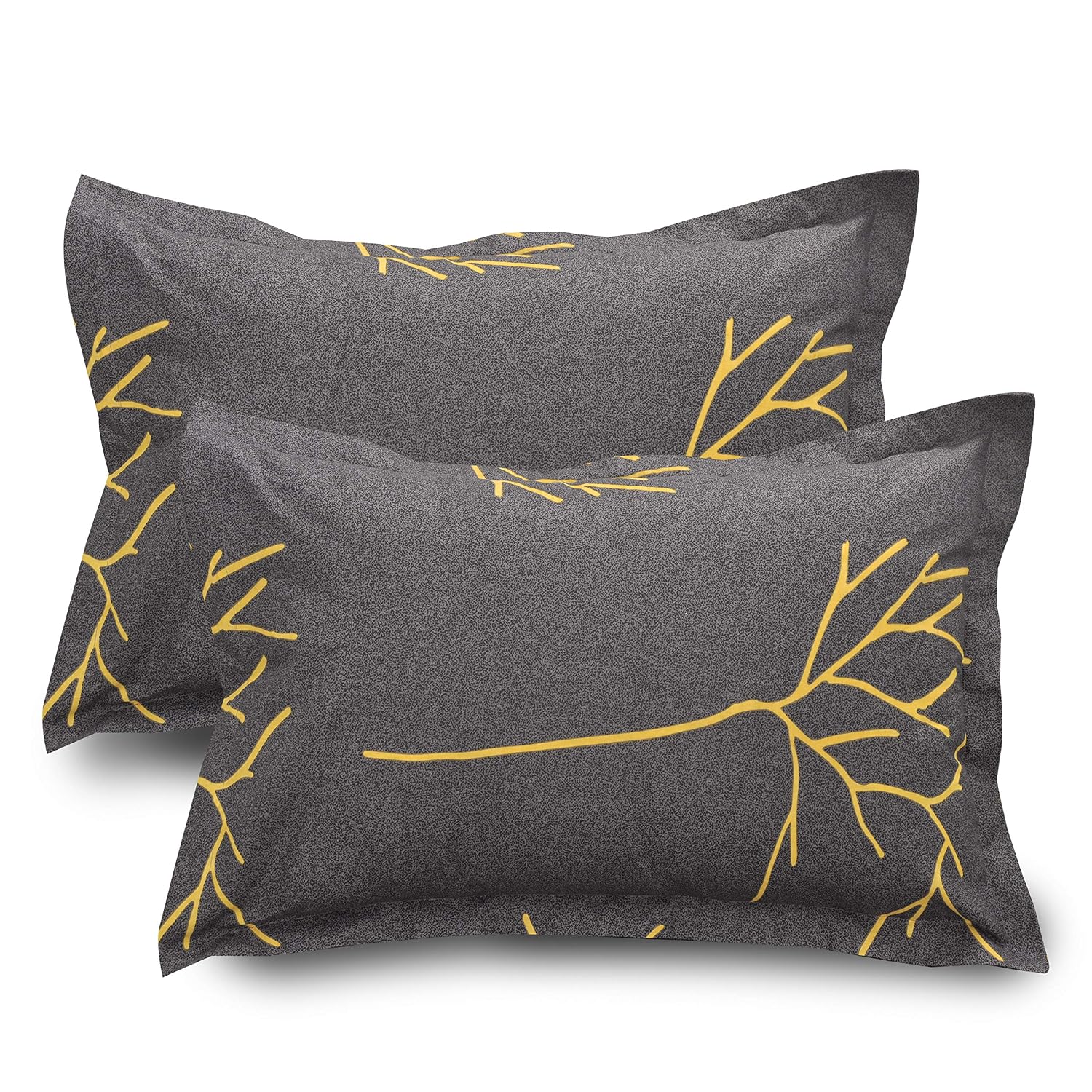 Queen Size For Bedsheet With 2 Pillow Covers - 88 X 96 Inches, Grey & Yellow | Soft & Comfortable Sleep Experience | Machine Wash In Cold Water