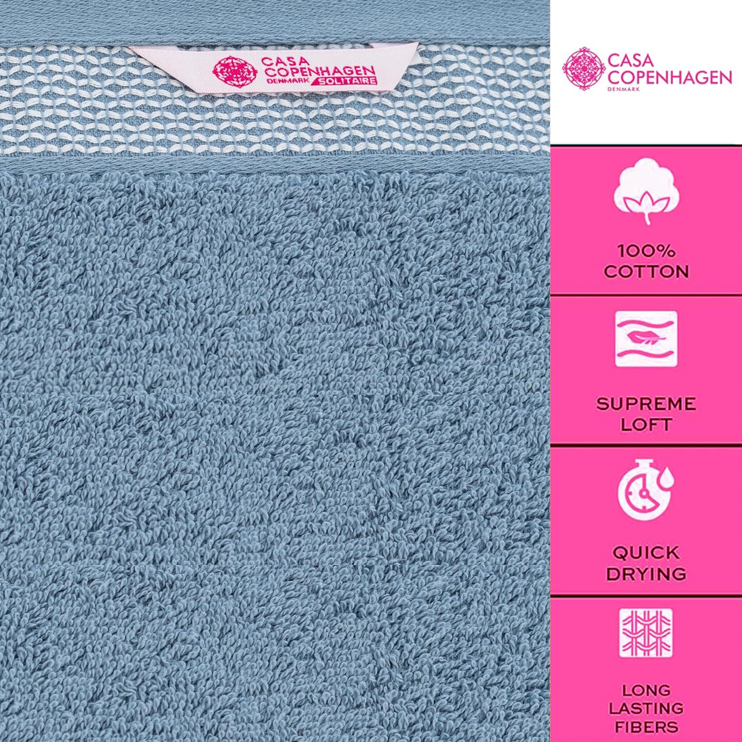 Casa Copenhagen Egyptian Cotton Solitiare 1 Pcs Large Bath Towel 500 Gsm (Dusty Blue)