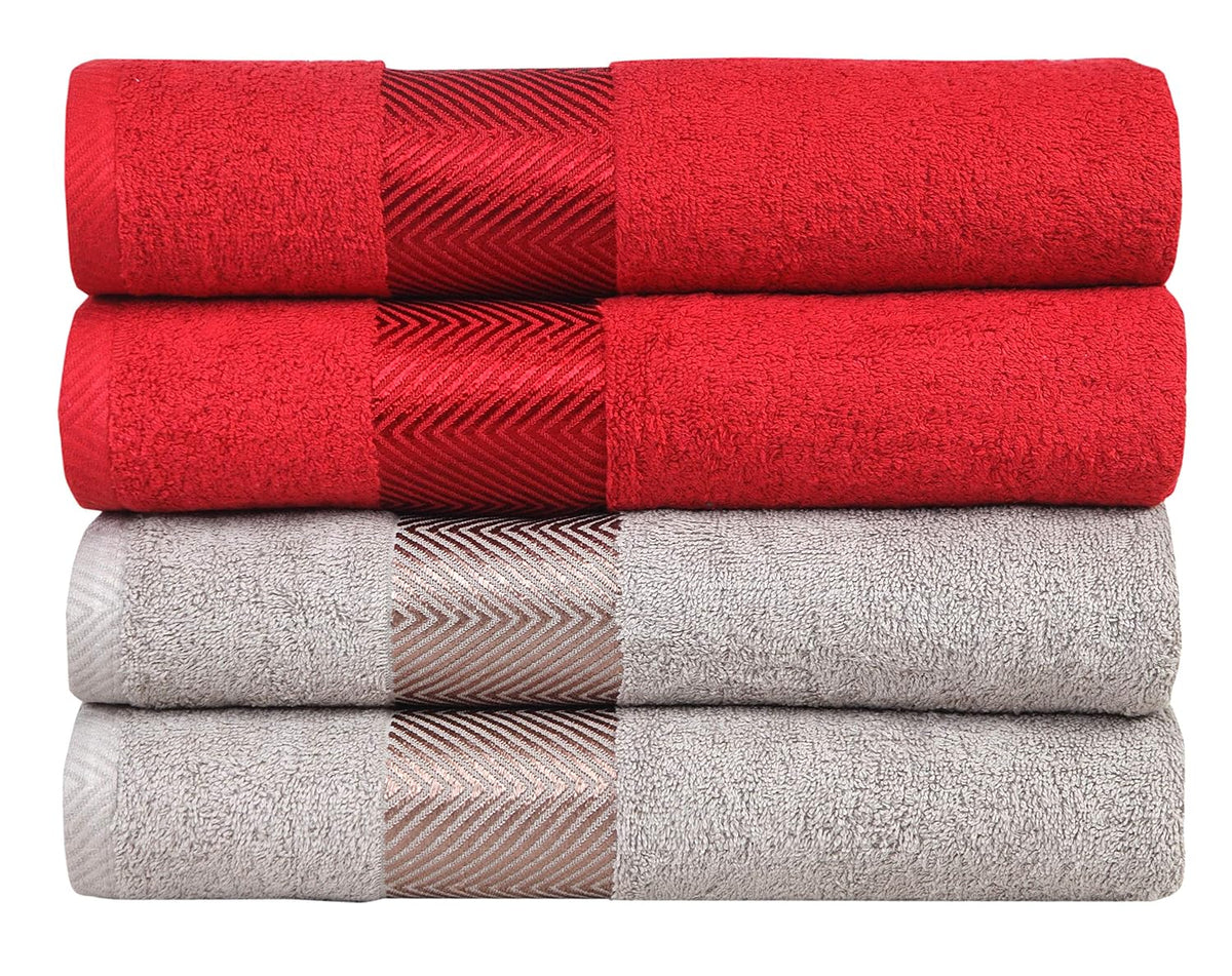 Fash Home International 500 Gsm | 100% Cotton Highly Absorbent Super Luxury Large Couple Bath Towel Set Combo Pack Of 4 (Maroon Red & Beige)