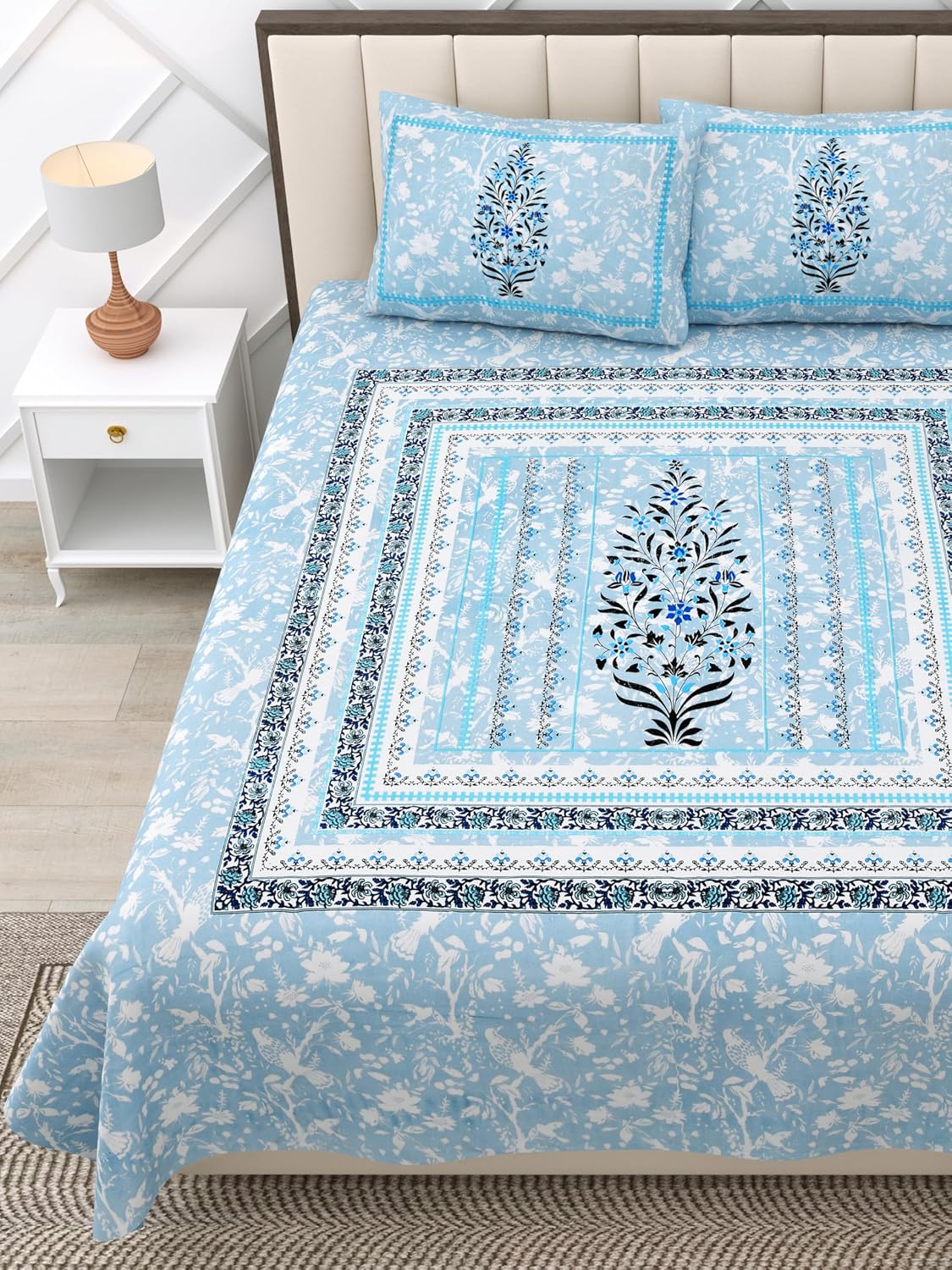 Suitable For King Size Bedsheet With 2 Pillow Cover - 90 X 108 Inches, Light Blue | Soft, Breathable & Skin-Friendly Feel For Year-Round Comfort