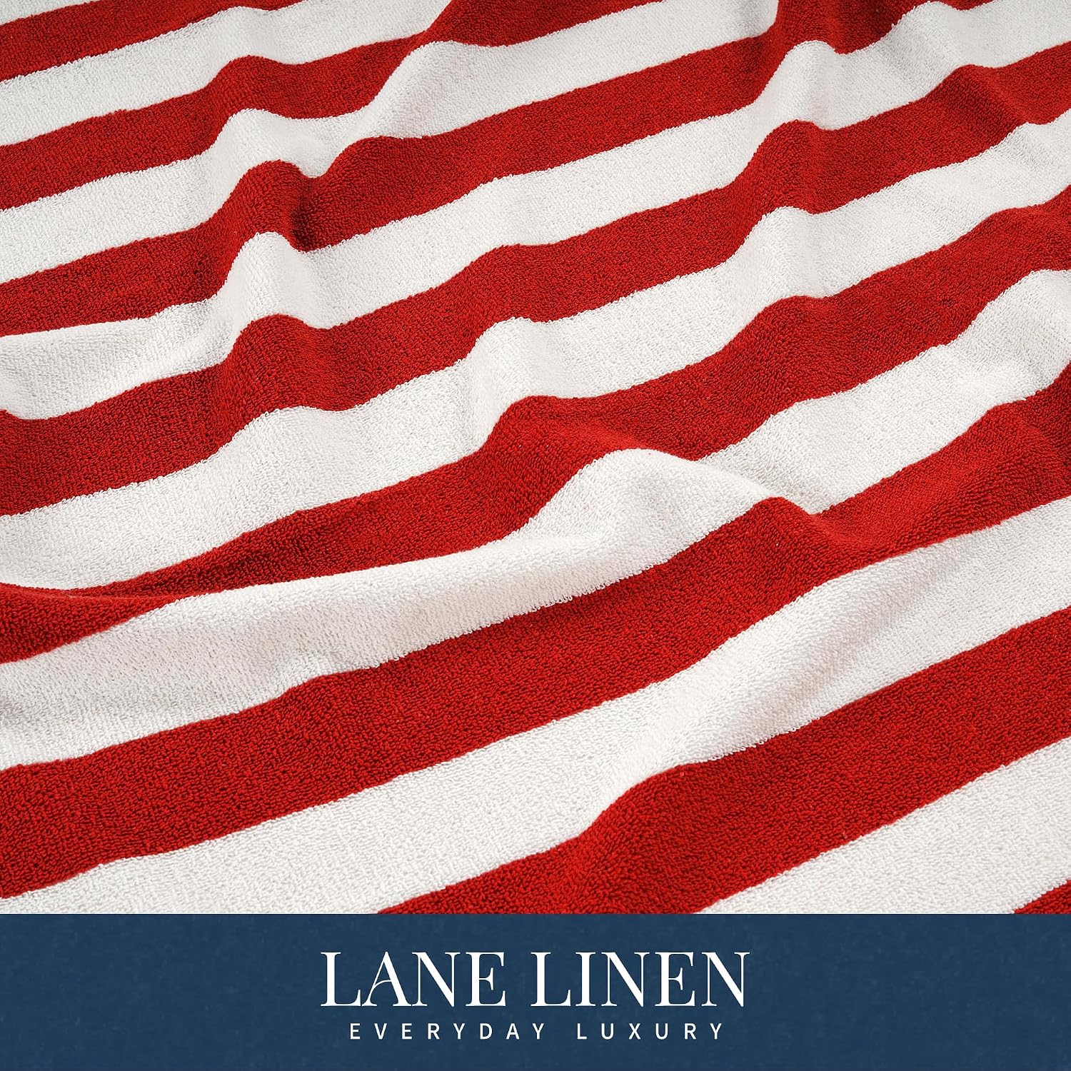 Lane Linen 100% Cotton Large Bath Towels 1000 Gsm | Cabana Stripe Bathroom Towels | Highly Absorbent, Soft & Quick Dry Towels - Red (Pack Of 2)