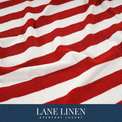 Lane Linen 100% Cotton Large Bath Towels 1000 Gsm | Cabana Stripe Bathroom Towels | Highly Absorbent, Soft & Quick Dry Towels - Red (Pack Of 2)