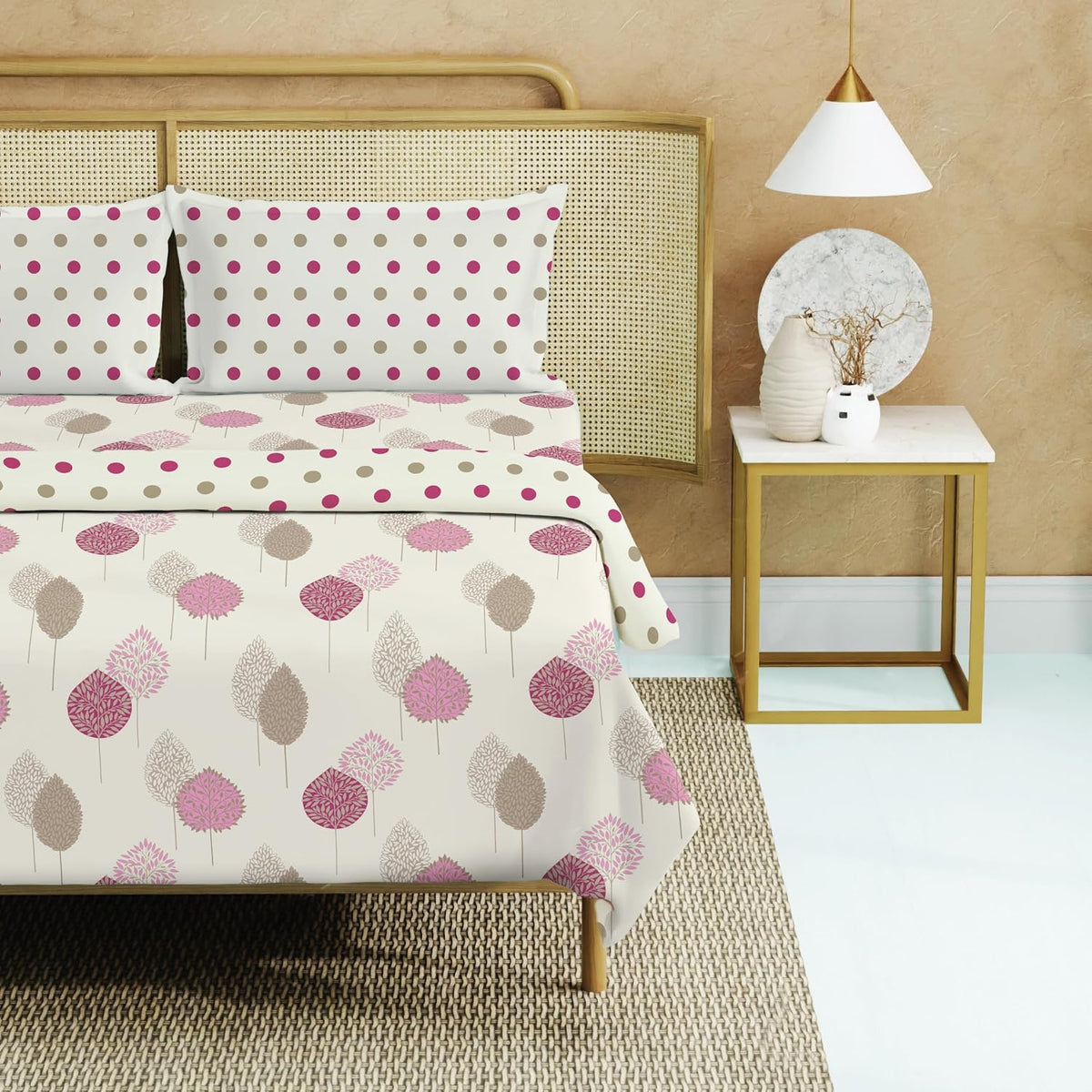 Bedding Set Blanket With 1 Cotton Double Bedsheet - 2 Pillow Covers | 88 X 100 Inches, Cream & Pink - Breathable, Lightweight, Reversible, Skin Friendly, Wrinkle Resistant