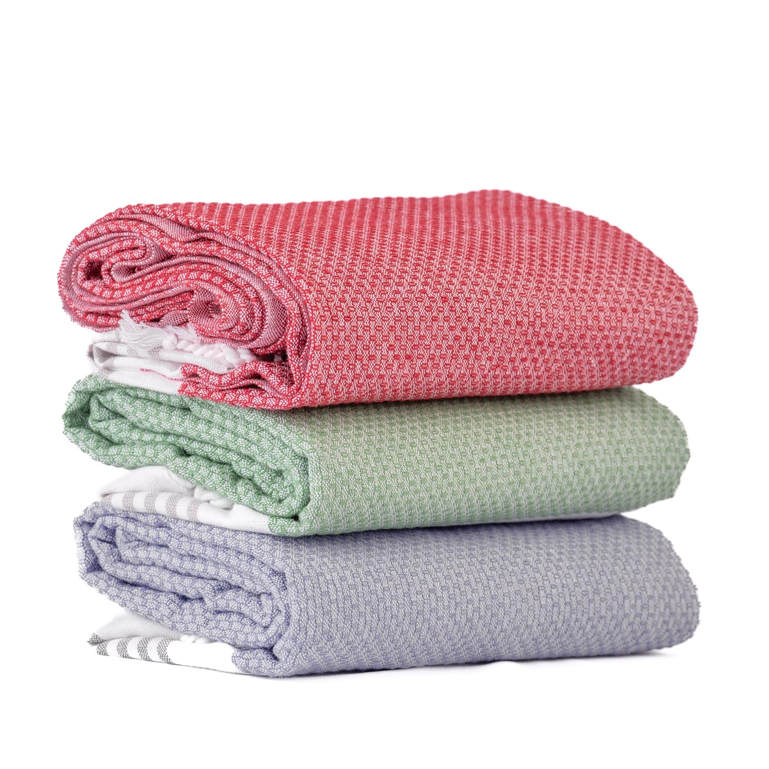 Haber Premium Light Weight 100% Cotton Bath Towel 750 Gsm | Unique Micro Waffle Texture For Active Feel, Quick Absorption & Faster Drying Towel (Multicolour)- Pack Of 3