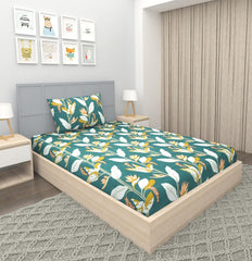 Elastic Fitted Bedsheets Single Bed With 1 Pillow Cover - Size 36 X 72 X 10 Inches, Dark Green | 100% Premium Fabric Is Lightweight, Soft & Comfortable