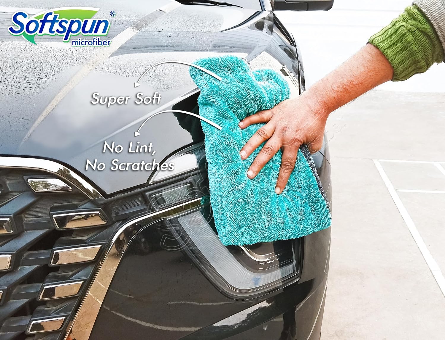Softspun Microfiber Cloth Towel Set 400 Gsm | Extra Thick Microfiber Cleaning Cloths Perfect For Bike, Auto, Cars Both Interior & Exterior (Grey + Aqua Blue)