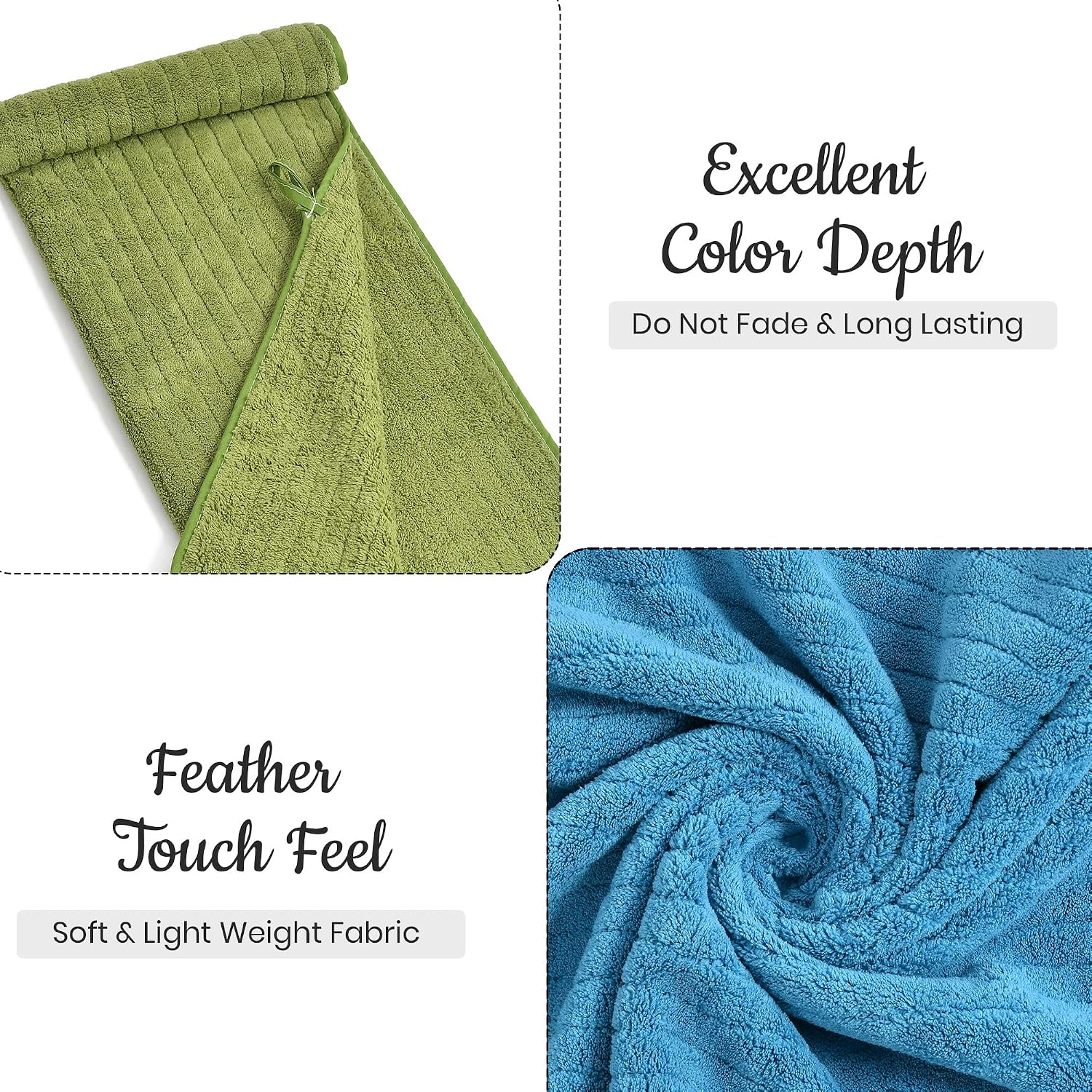 Urbanleaf Microfiber Large Bath Towel 644 Gsm | Quick Dry Super Absorbent Bath Towel For Men & Women (Blue & Green Stripe)