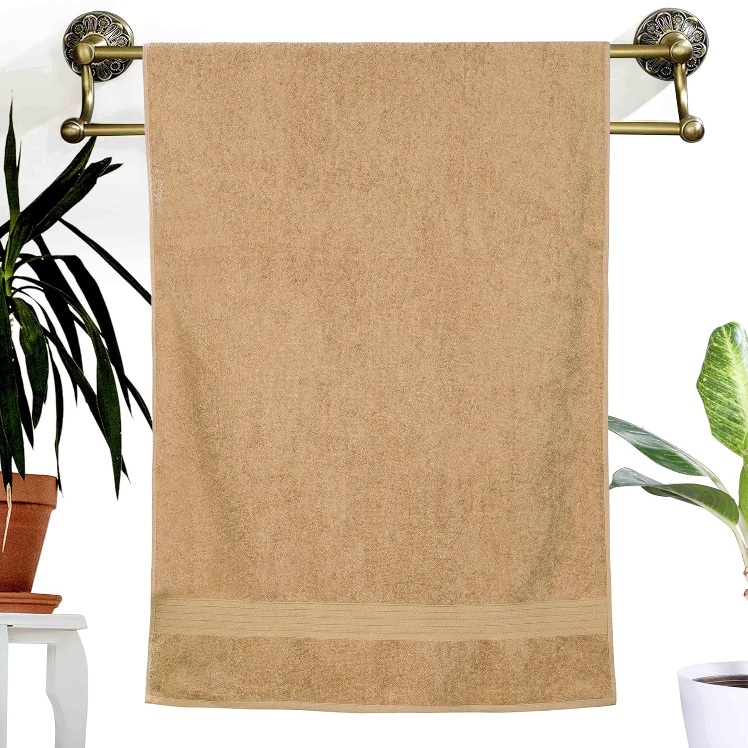 Dreamscape 100% Cotton Bath Towel 1000 Gsm (Light Grey & Beige) -Set Of 2