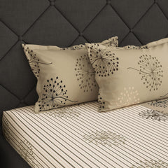 100% Cotton Elastic Fitted Double Bedsheet For Queen Size 2 Pillow Cover - 88 X 100 Inches, Beige | Perfect For Festive Gifting | Durability & Long-Lasting Use