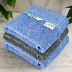 Heelium Bamboo Bath Towel 3x Softer & Quick Drying 400 Gsm (Iris & Grey)